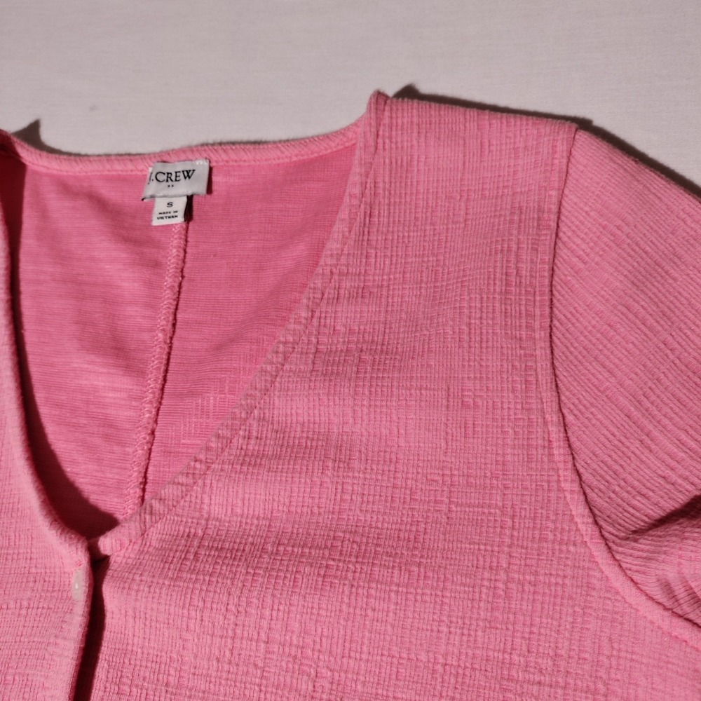 J. Crew Factory Size S Textured Tie Front Button Up Shirt Blouse Stretch Pink - Picture 4 of 16
